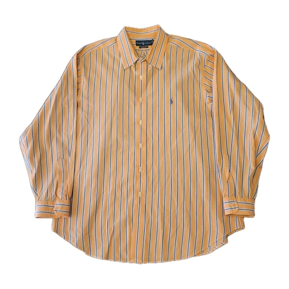 Ralph Lauren Mens 18/34-35 (XL) Orange Blue Striped Long-Sleeved Button-Up Shirt